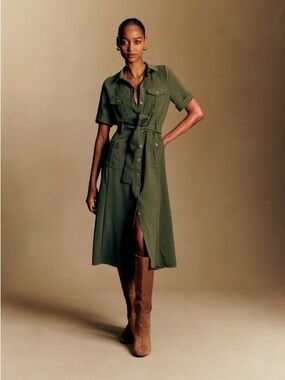 Sezane Raquel Dress in Olive Green Size 6/38 NWOT